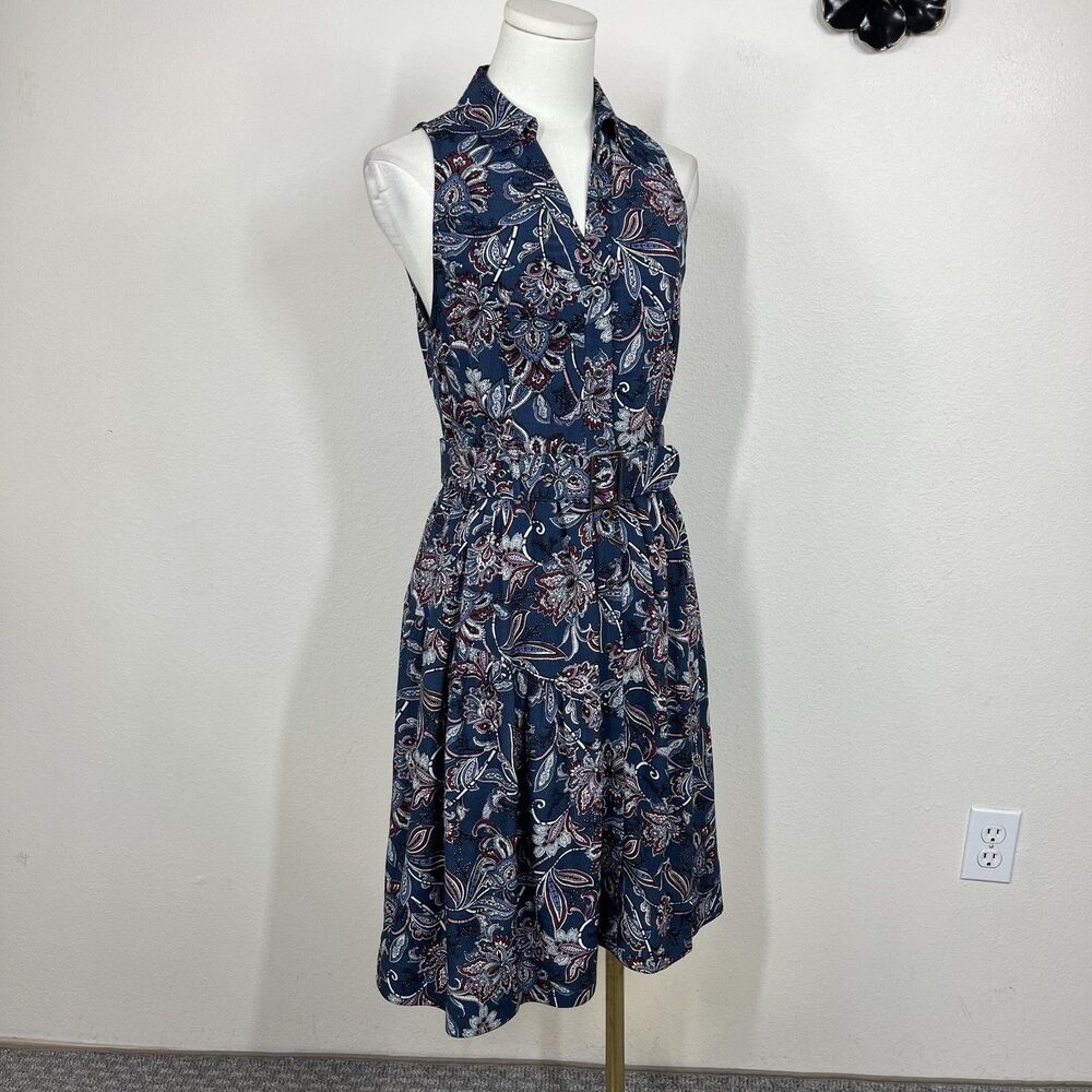 Maeve Anthropologie Dress Womens 00 Blue Paisley Calia Belted Shirt Boho - Picture 1 of 10